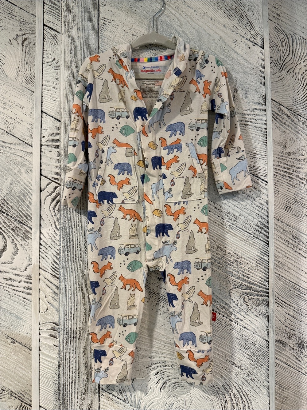 Magnetic Me Cream One-Piece with Orange, Blue and Green Woodland Animals